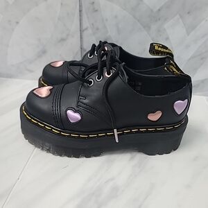 Dr Marten Quad Heart platform derby tie Oxford black leather pink purple sz 5